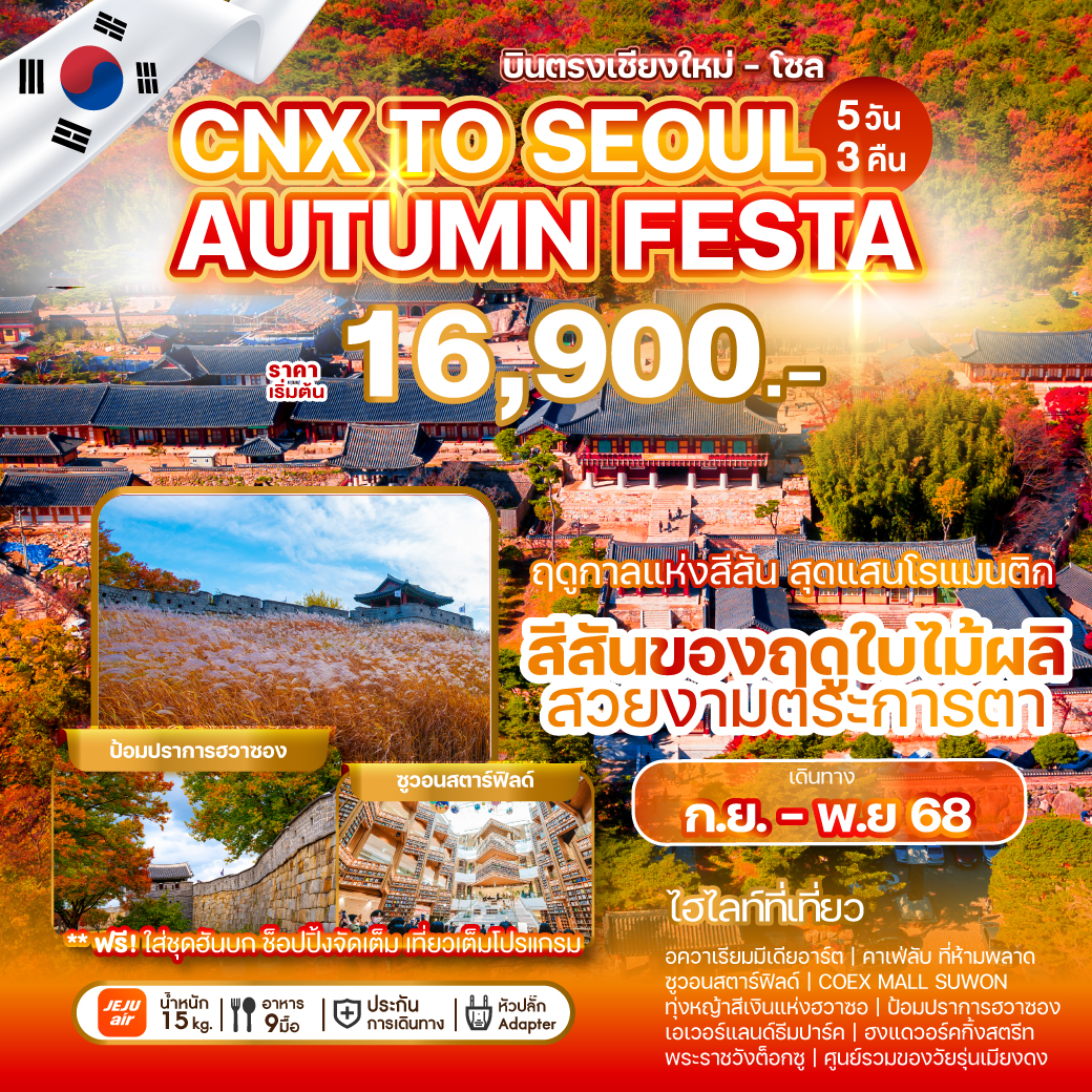 ทัวร์เกาหลี CHIANG MAI TO SEOUL AUTUMN FESTA 5วัน 3คืน (7C)