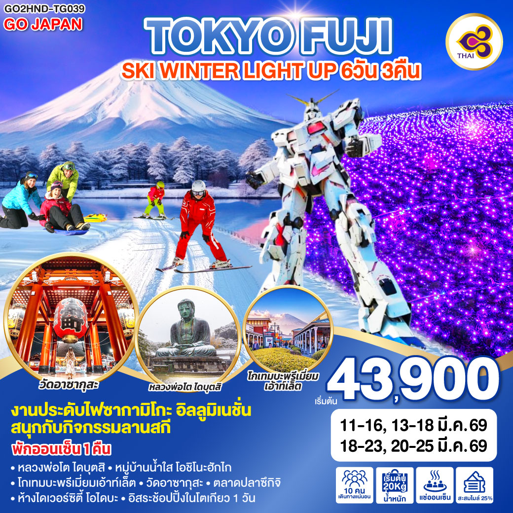 ทัวร์ญี่ปุ่น TOKYO FUJI SKI WINTER LIGHT UP 6วัน 3คืน (TG)