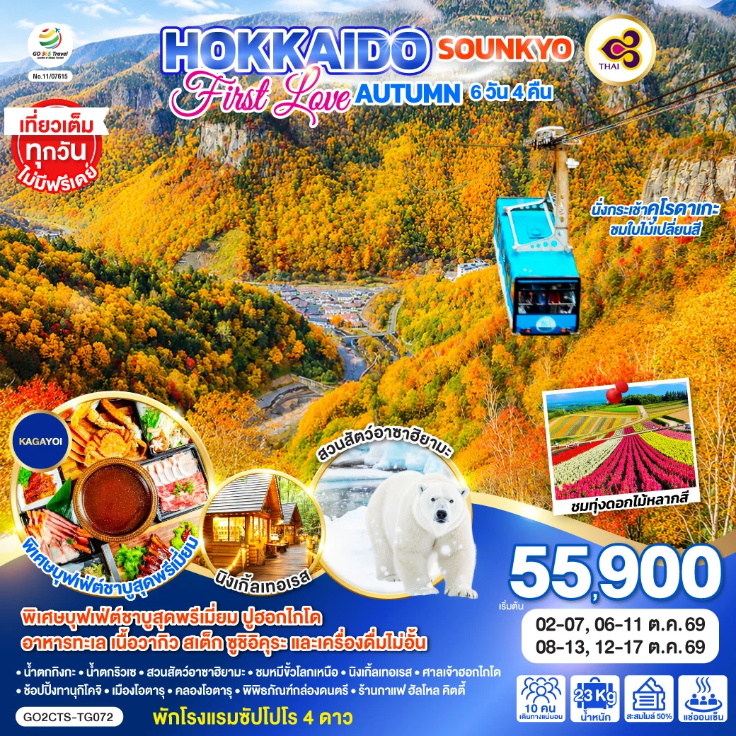 ทัวร์ญี่ปุ่น HOKKAIDO SOUNKYO First Love AUTUMN 6วัน 4คืน (TG)